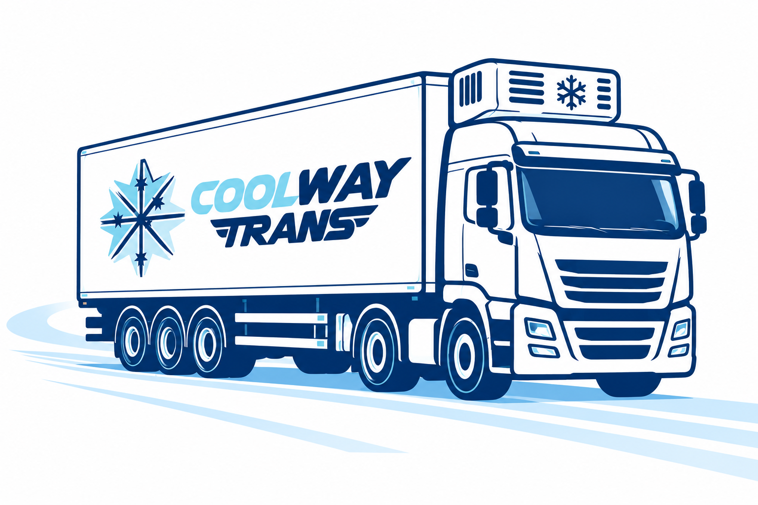 Illustration of a refrigerated CoolWay Trans truck with the CoolWay snowflake logo